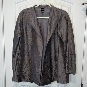 Eileen Fischer pewter gray 100% silk crinkle open front jacket topper size M
